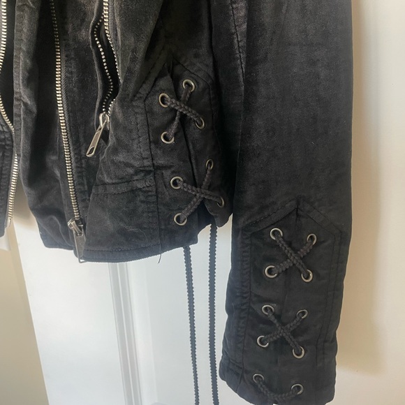 Free People Lacey Velvet Moto Jacket with Lace Detail - Picture 4 of 8